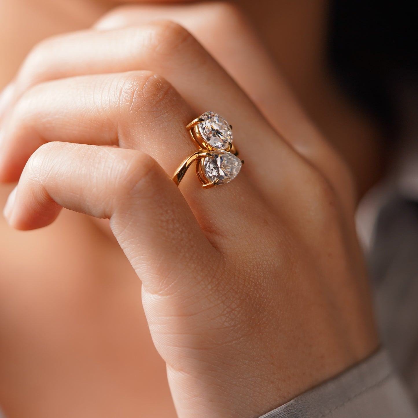 4 TCW Round & Pear Cut Toi Et Moi Lab-Grown Diamond Engagement Ring