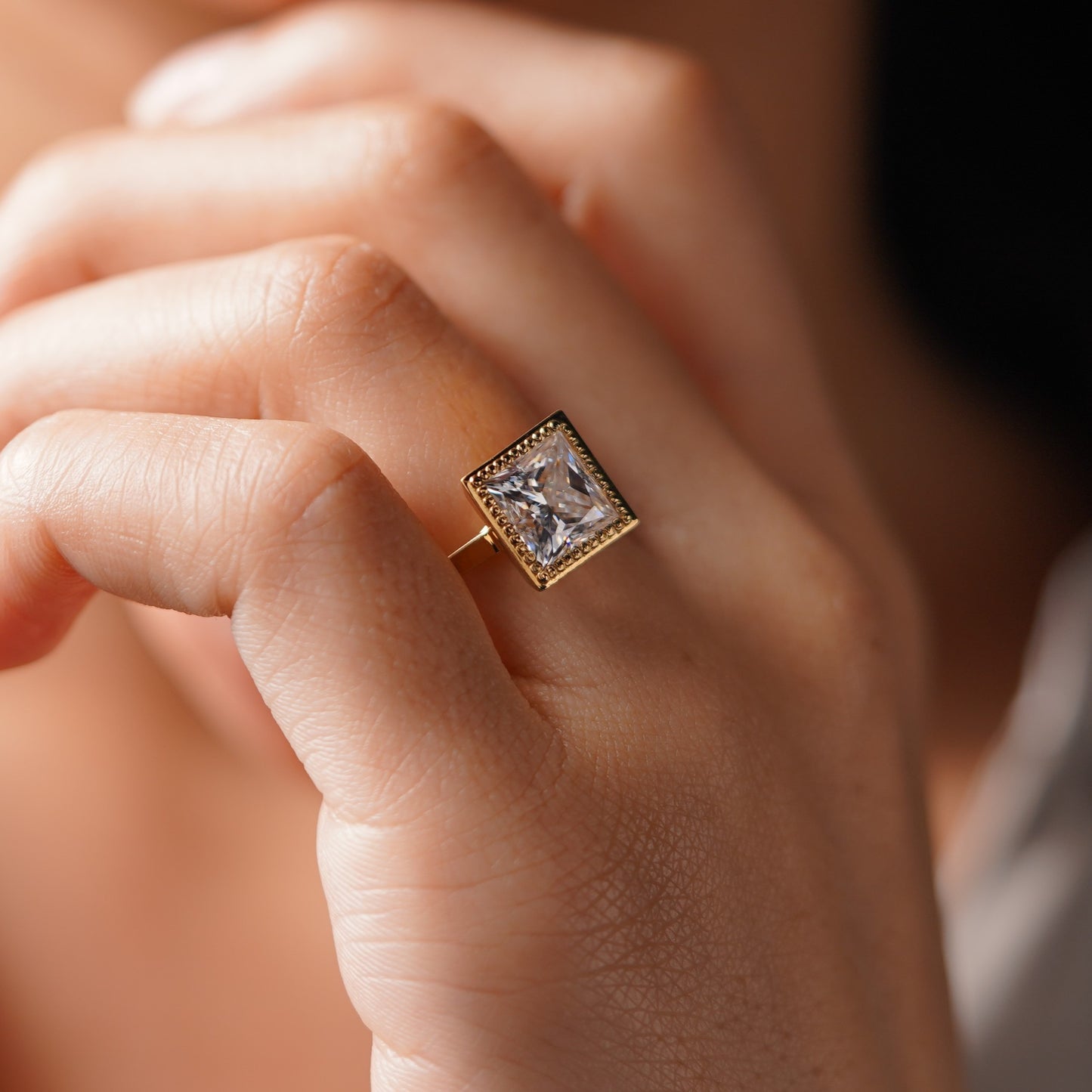 Princess Cut Bezel Lab-Grown Diamond Engagement Ring