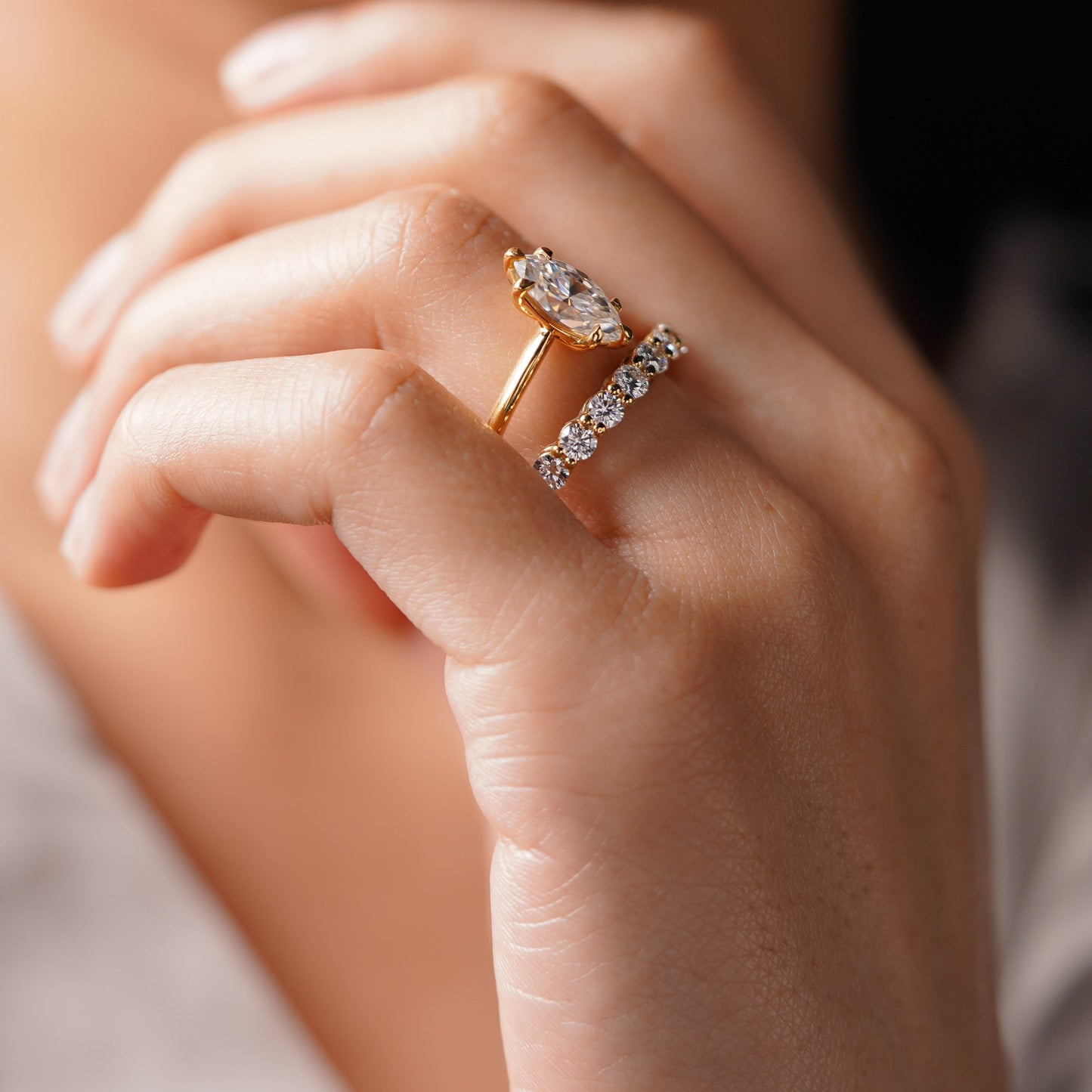Marquise Cut Pave Lab-Grown Diamond Engagement Ring