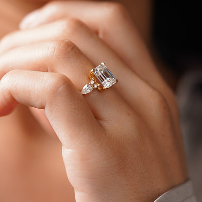 Emerald Cut Cluster Lab-Grown Diamond Engagement Ring