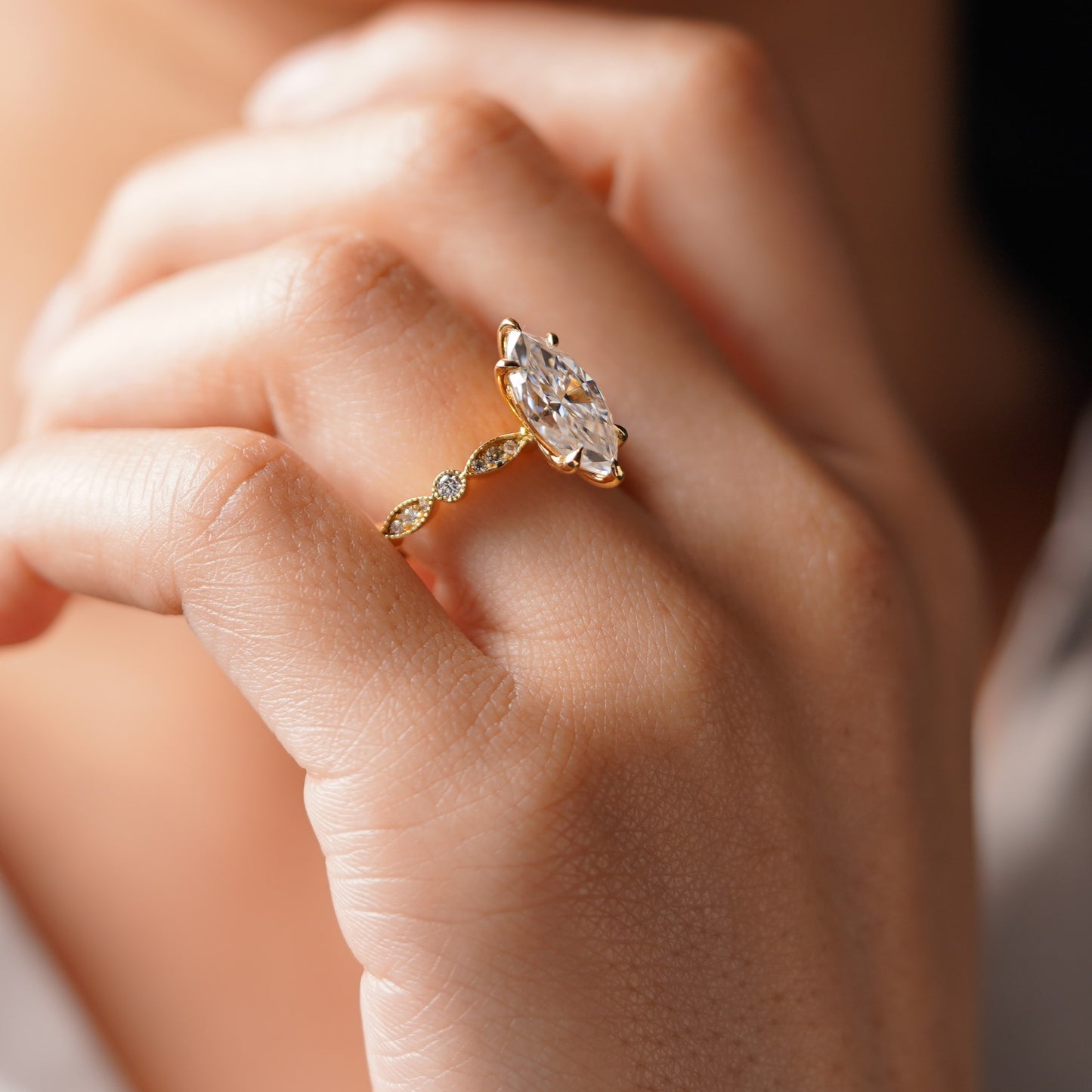 Marquise Cut Milgrain Pave Lab-Grown Diamond Engagement Ring