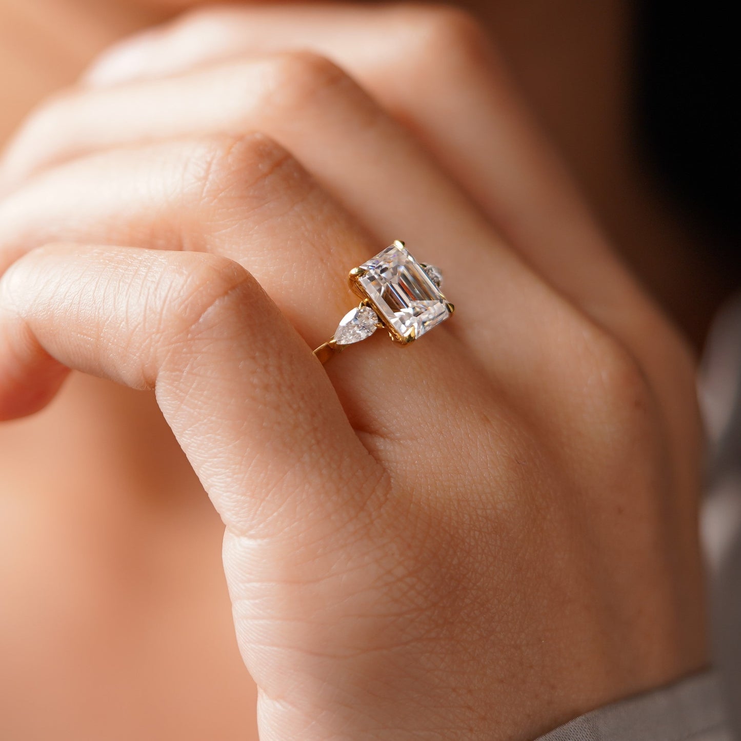 Emerald Cut Three Stone Lab-Grown Diamond Engagement Ring