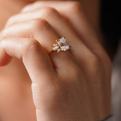 Emerald Cut Cluster Lab-Grown Diamond Engagement Ring