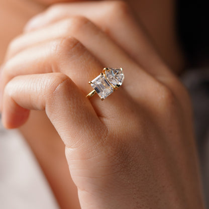 3.5 TCW Emerald & Heart Cut Toi Et Moi Lab-Grown Diamond Engagement Ring