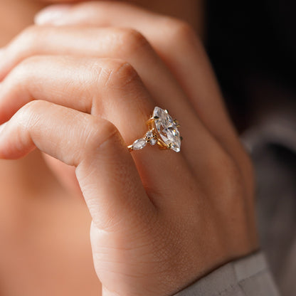 Marquise Cut Cluster Lab-Grown Diamond Engagement Ring