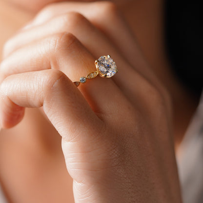 Round Cut Milgrain Pave Lab-Grown Diamond Engagement Ring