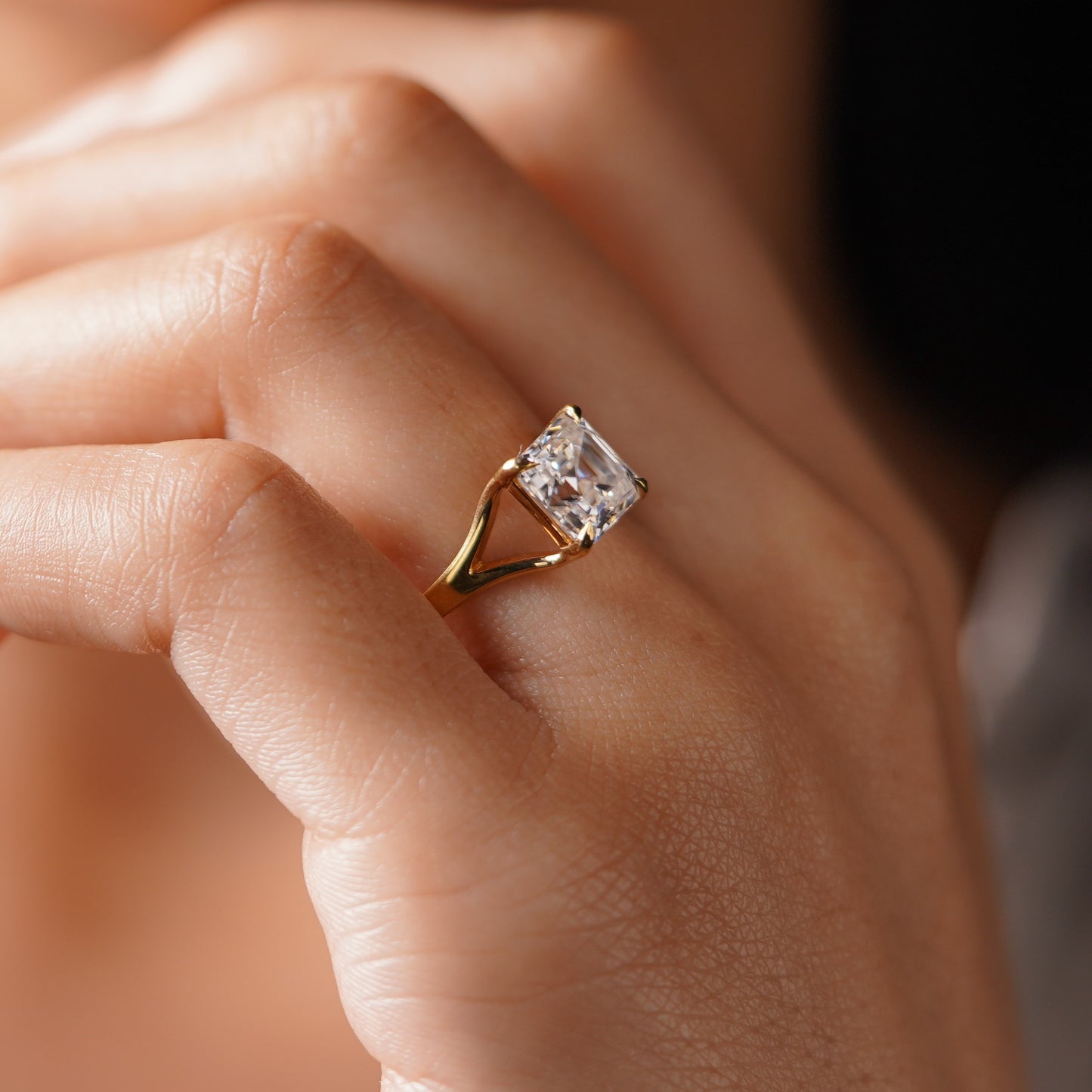Asscher Cut Solitaire Split Shank Lab-Grown Diamond Engagement Ring