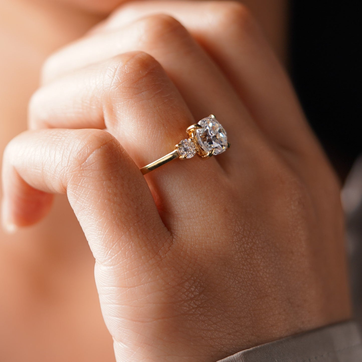 Cushion Cut Three Stone Lab-Grown Diamond Engagement Ring