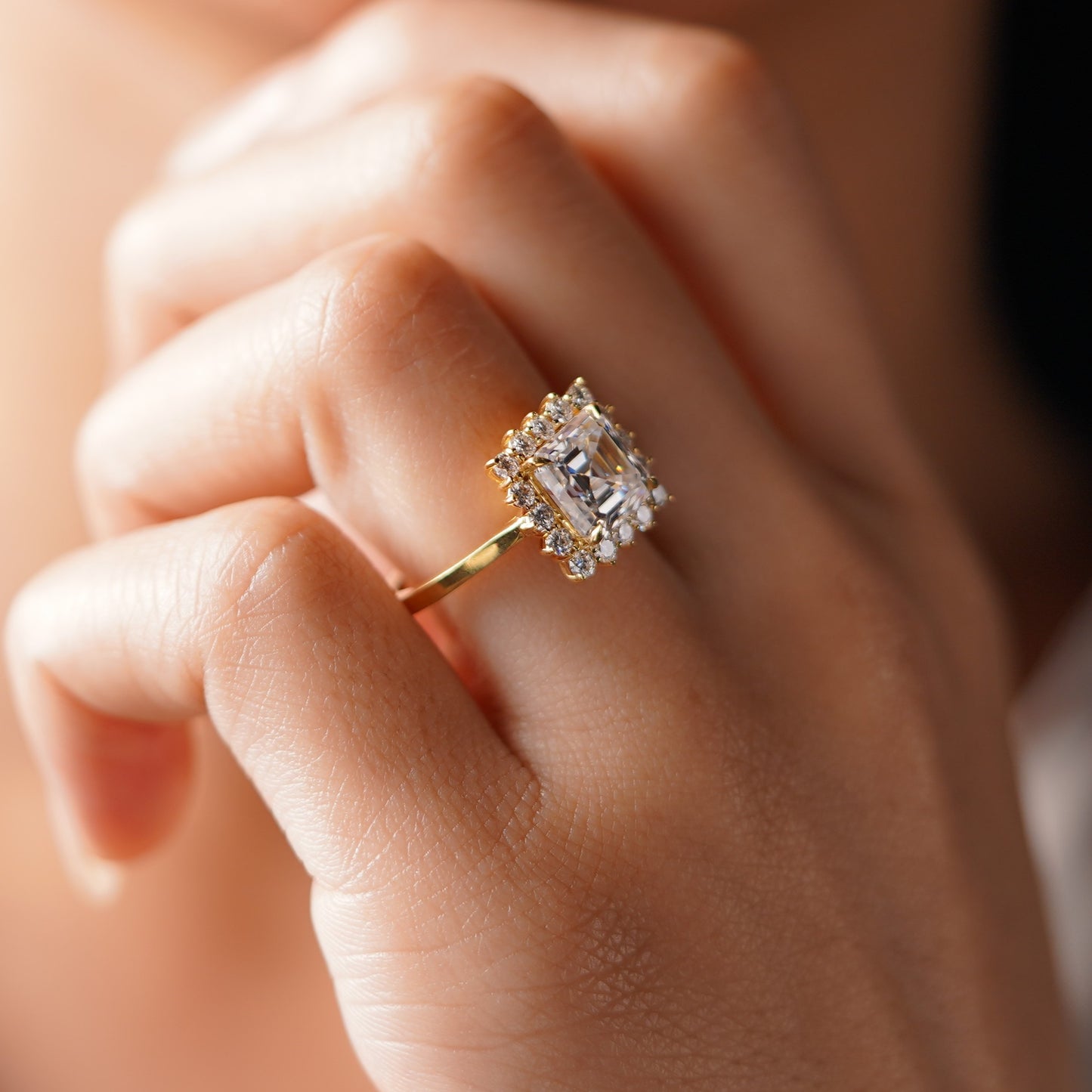 Asscher Cut Halo Lab-Grown Diamond Engagement Ring