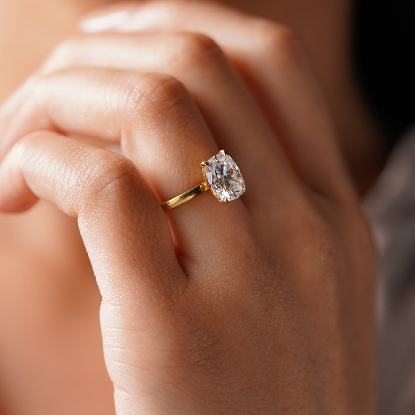 Elongated Cushion Cut Solitaire Lab-Grown Diamond Engagement Ring