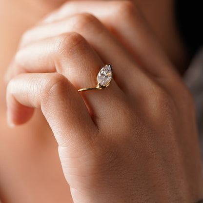 Marquise Cut Half Bezel Waved Lab-Grown Diamond Engagement Ring
