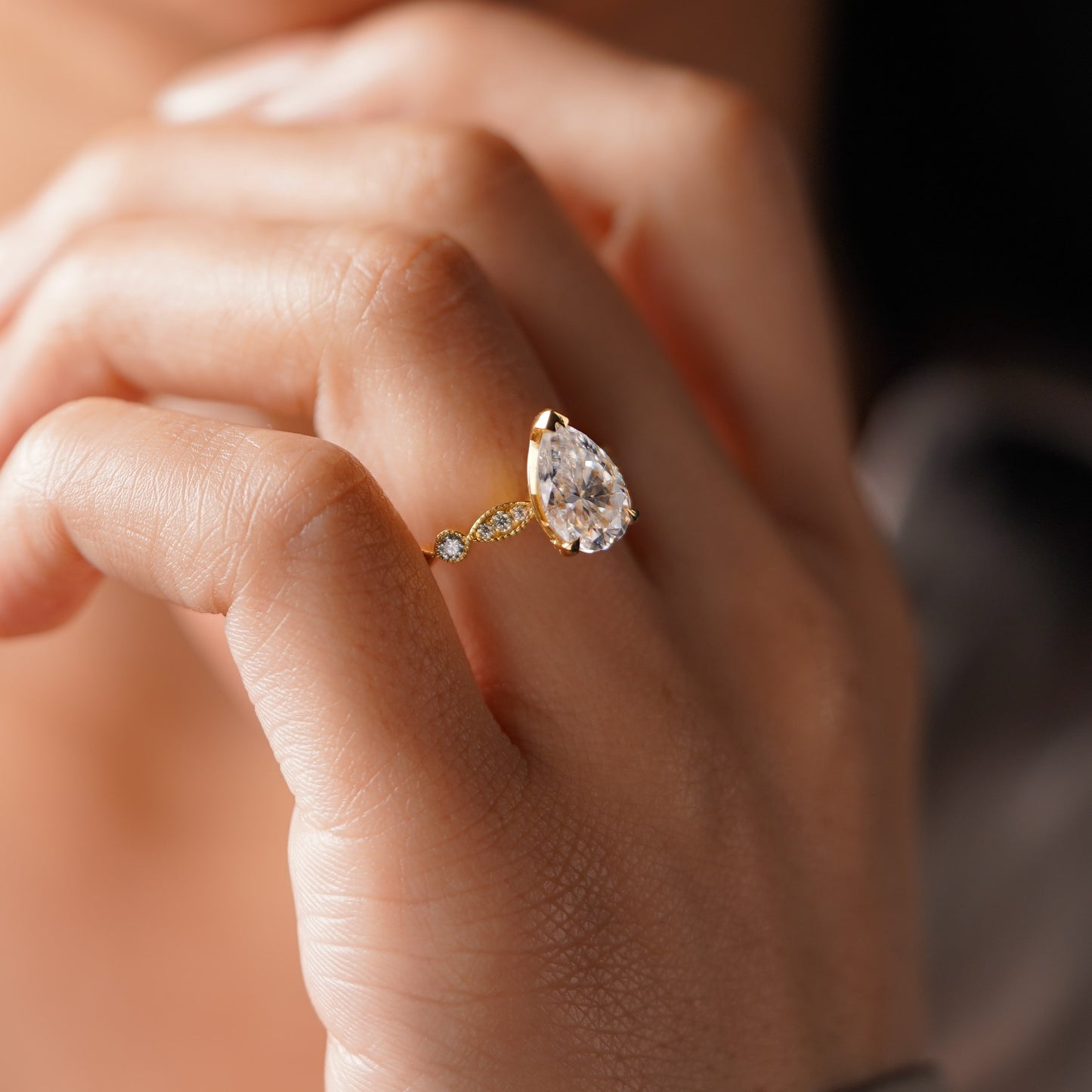 Pear Cut Milgrain Pave Lab-Grown Diamond Engagement Ring