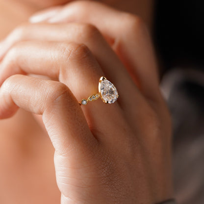 Pear Cut Milgrain Pave Lab-Grown Diamond Engagement Ring