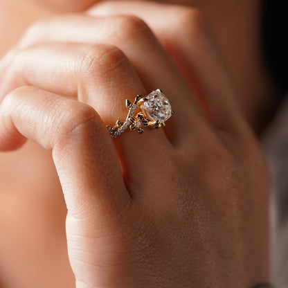 Cushion Cut Nature Inspired Lab-Grown Diamond Engagement Ring