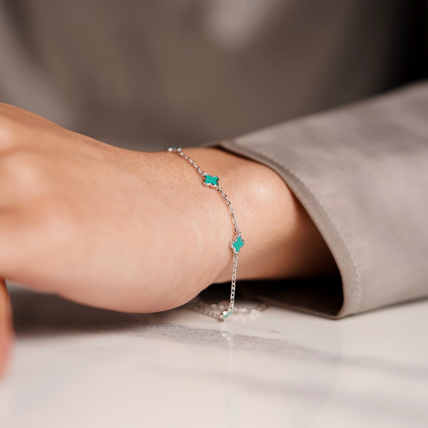 Green Clover Chain Bracelet