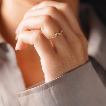 0.58 TCW Round Lab-Grown Diamond Curved Wedding Band