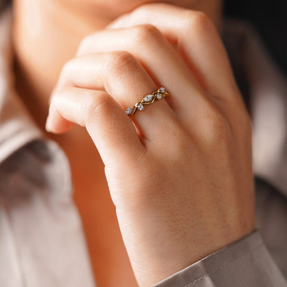 0.56 TCW Round & Marquise Lab-Grown Diamond Curved Wedding Band