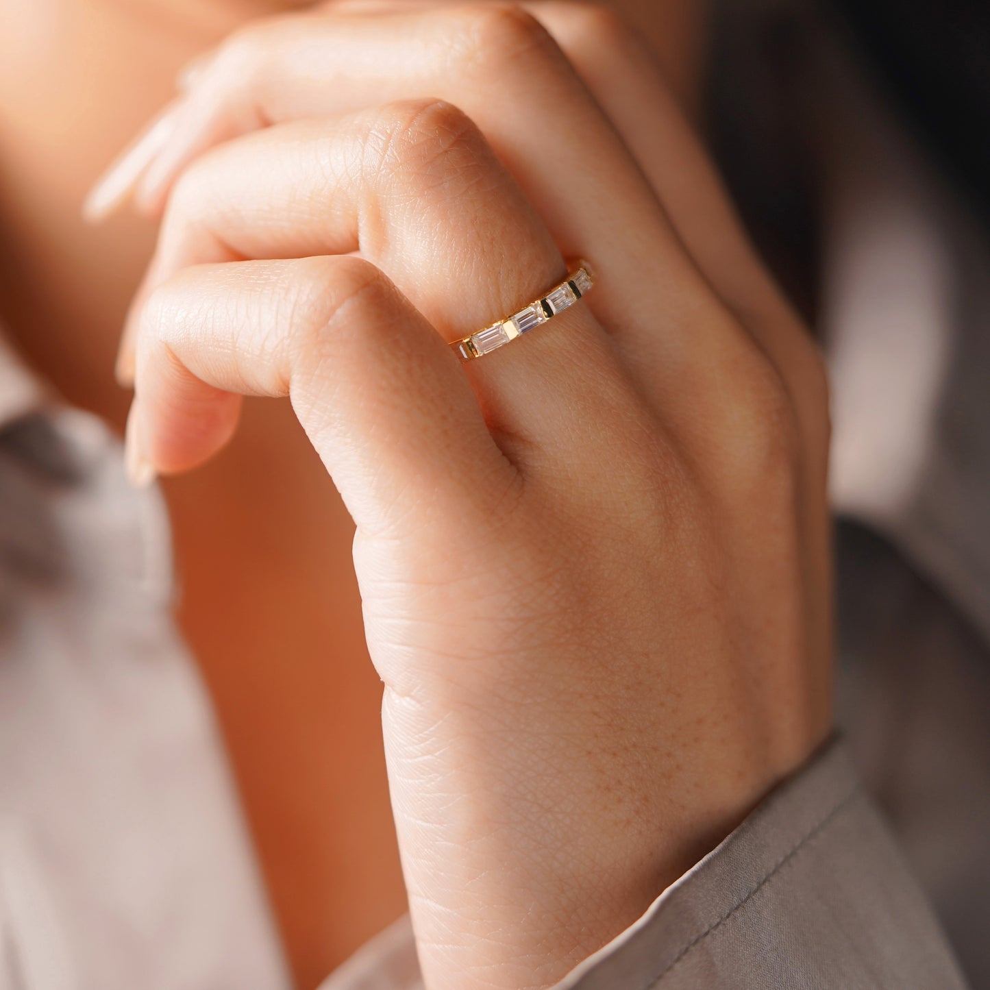 0.54 TCW Baguette Lab-Grown Diamond Half Eternity Wedding Band