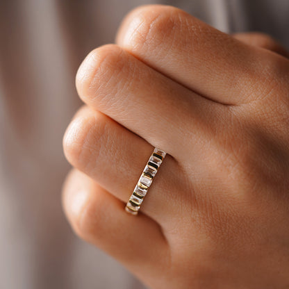 0.44 TCW Baguette Lab-Grown Diamond Half Eternity Bezel Wedding Band