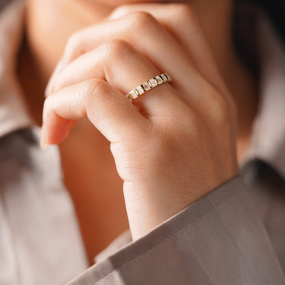 0.44 TCW Baguette Lab-Grown Diamond Half Eternity Bezel Wedding Band
