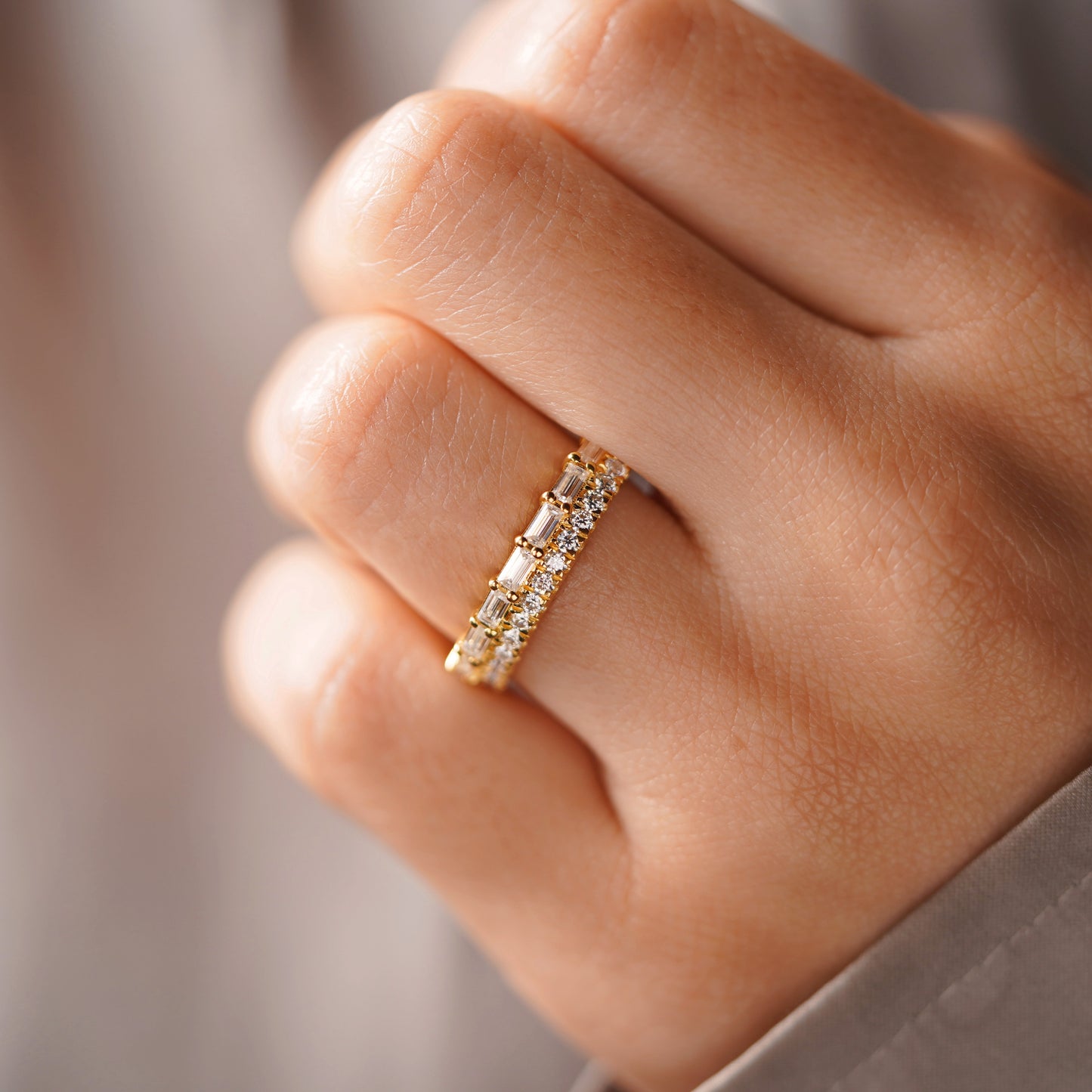 0.67 TCW Baguette & Round Lab-Grown Diamond Half Eternity Wedding Band