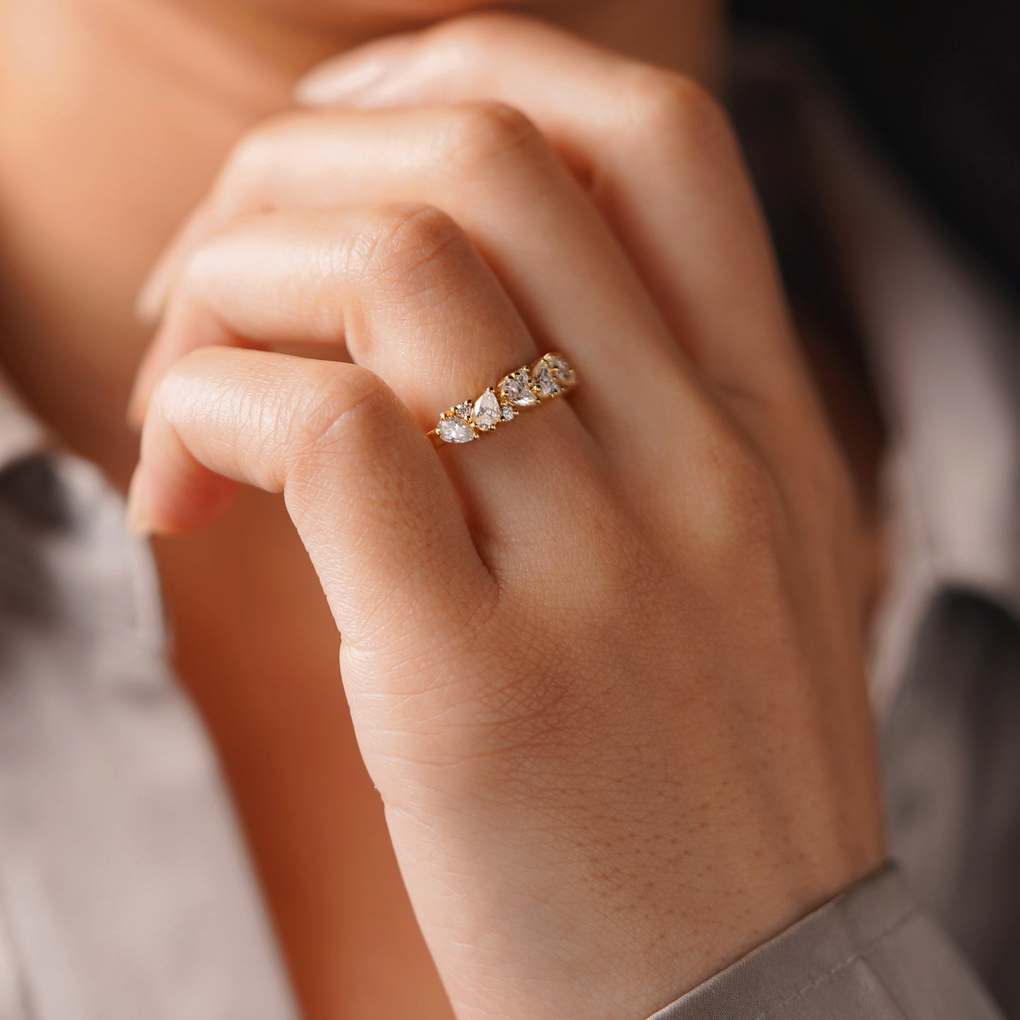 0.73 TCW Pear & Round Lab-Grown Diamond Half Eternity Wedding Band