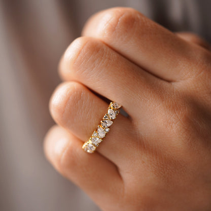 0.73 TCW Pear & Round Lab-Grown Diamond Half Eternity Wedding Band