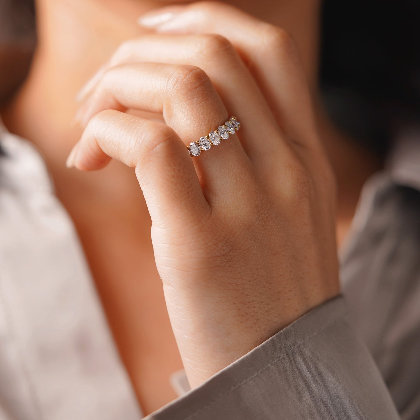 3.15 TCW Oval Lab-Grown Diamond Full Eternity Wedding Band