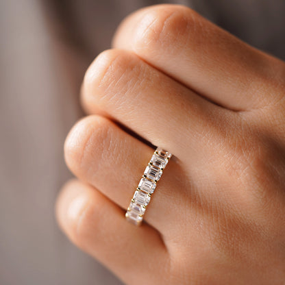 1.8 TCW Emerald Lab-Grown Diamond Half Eternity Wedding Band