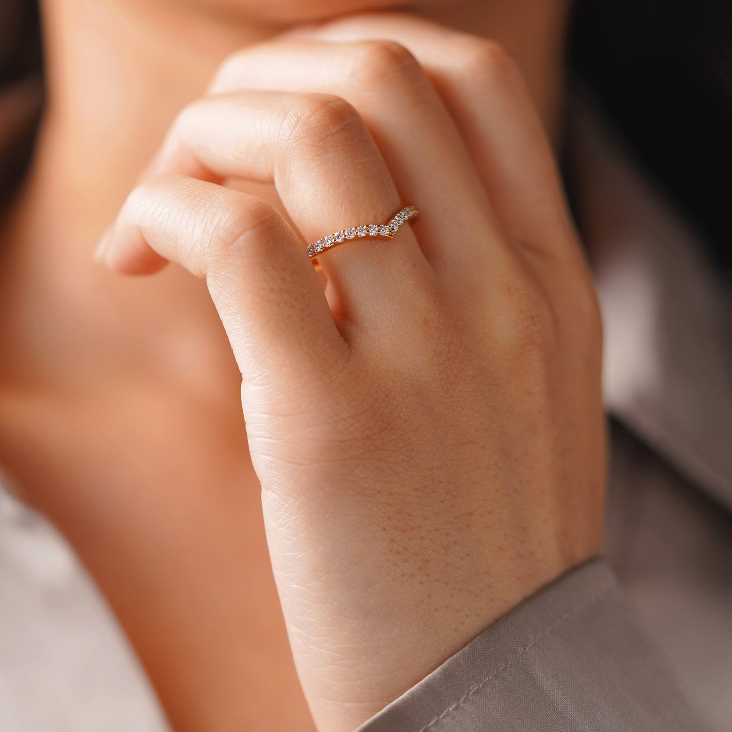 0.62 TCW Round Lab-Grown Diamond Curved Wedding Band