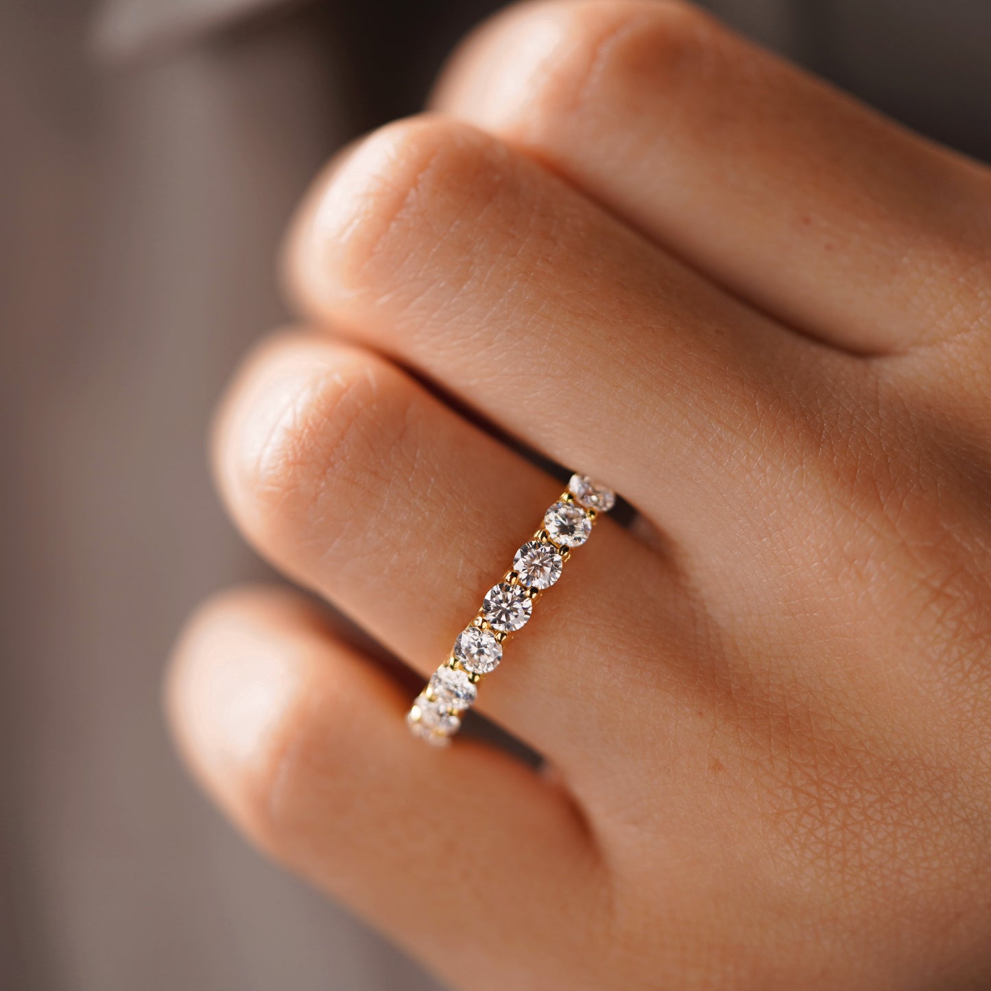 1.1 TCW Round Lab-Grown Diamond Half Eternity Wedding Band