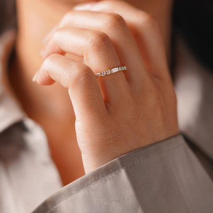 0.7 TCW Baguette & Round Lab-Grown Diamond Half Eternity Wedding Band