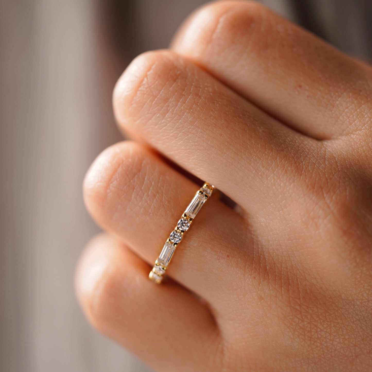 0.7 TCW Baguette & Round Lab-Grown Diamond Half Eternity Wedding Band