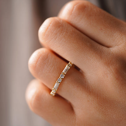 0.7 TCW Baguette & Round Lab-Grown Diamond Half Eternity Wedding Band