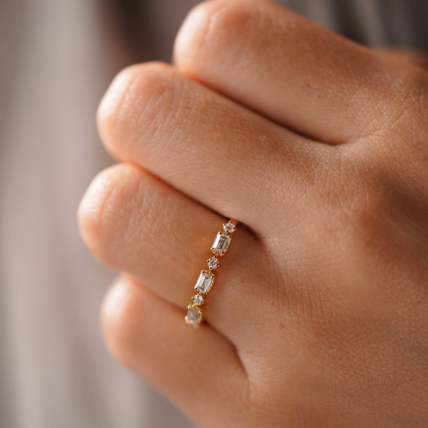 0.31 TCW Baguette & Round Lab-Grown Diamond Half Eternity Wedding Band