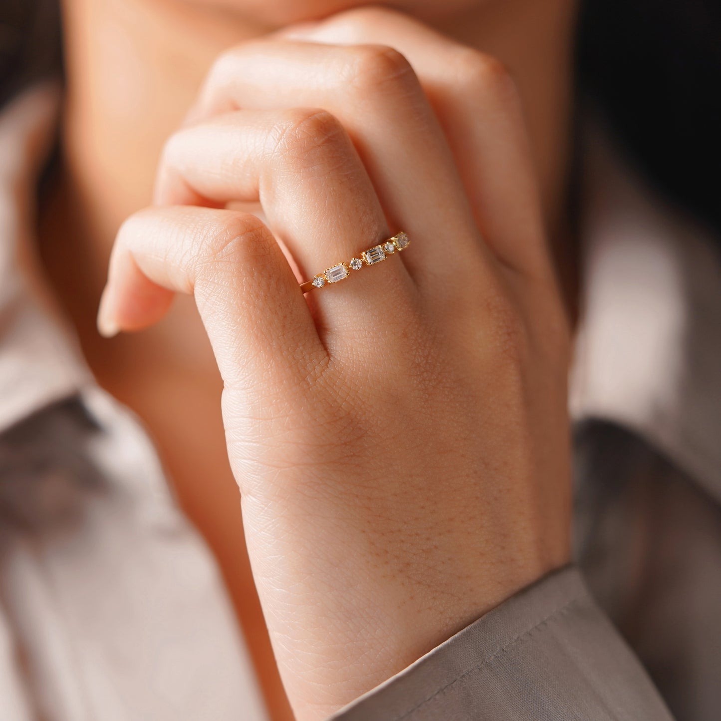 0.31 TCW Baguette & Round Lab-Grown Diamond Half Eternity Wedding Band