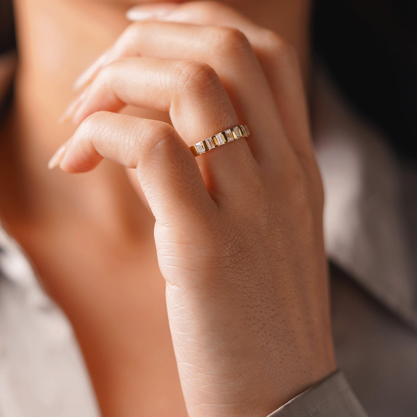 1.08 TCW Baguette Lab-Grown Diamond Half Eternity Wedding Band