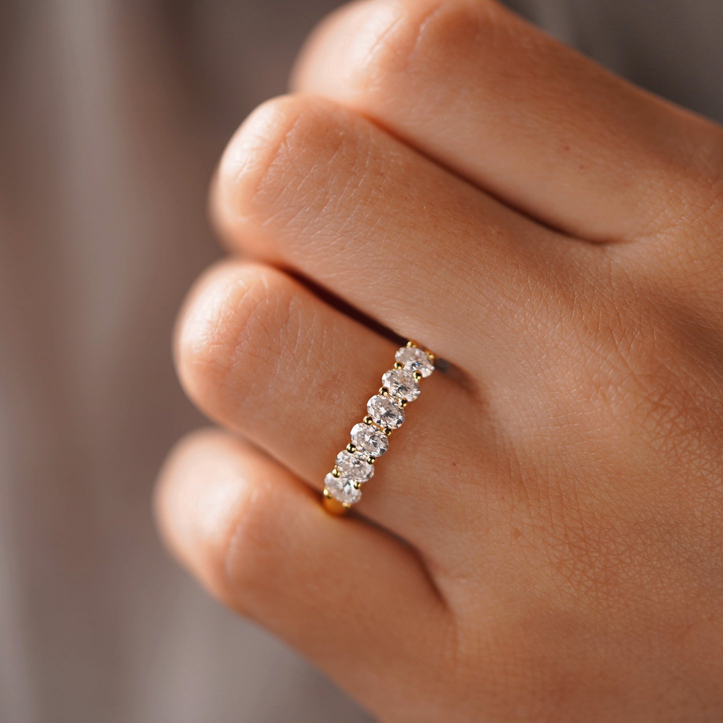 1.35 TCW Oval Lab-Grown Diamond Half Eternity Wedding Band