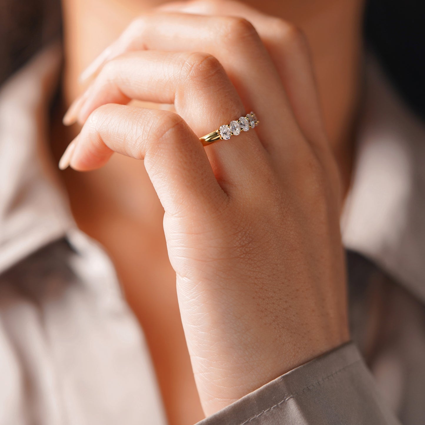 1.35 TCW Oval Lab-Grown Diamond Half Eternity Wedding Band