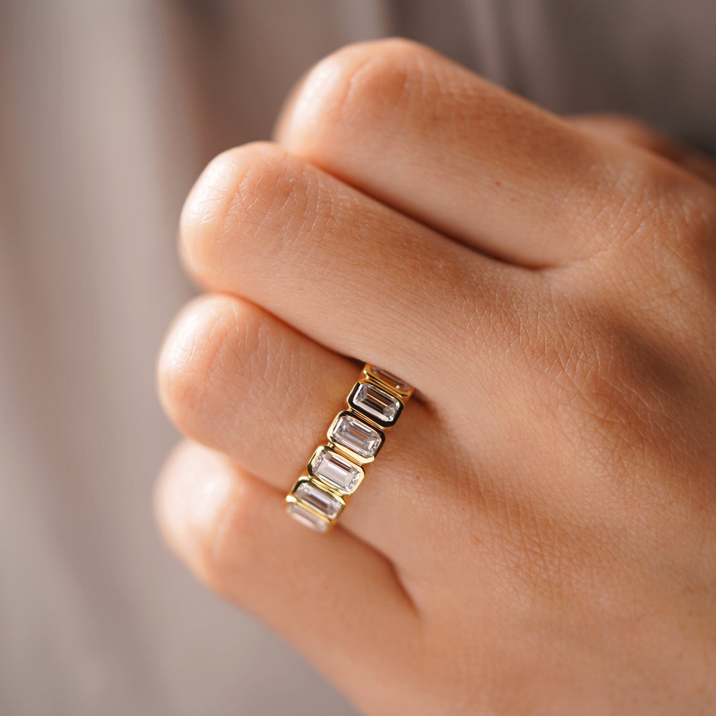 1.56 TCW Emerald Lab-Grown Diamond Half Eternity Wedding Band