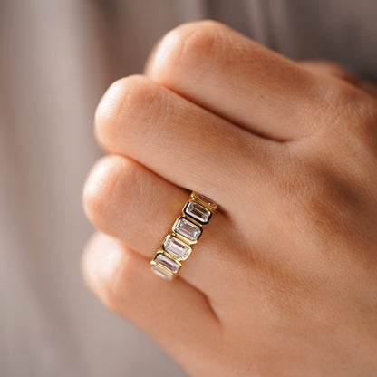 1.56 TCW Emerald Lab-Grown Diamond Half Eternity Wedding Band