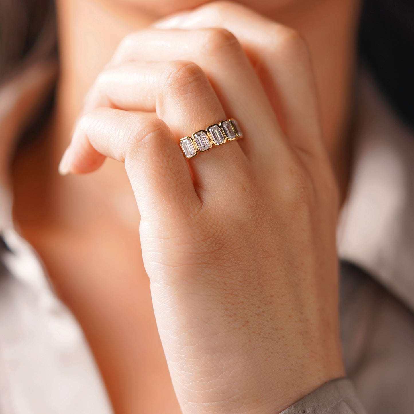 1.56 TCW Emerald Lab-Grown Diamond Half Eternity Wedding Band