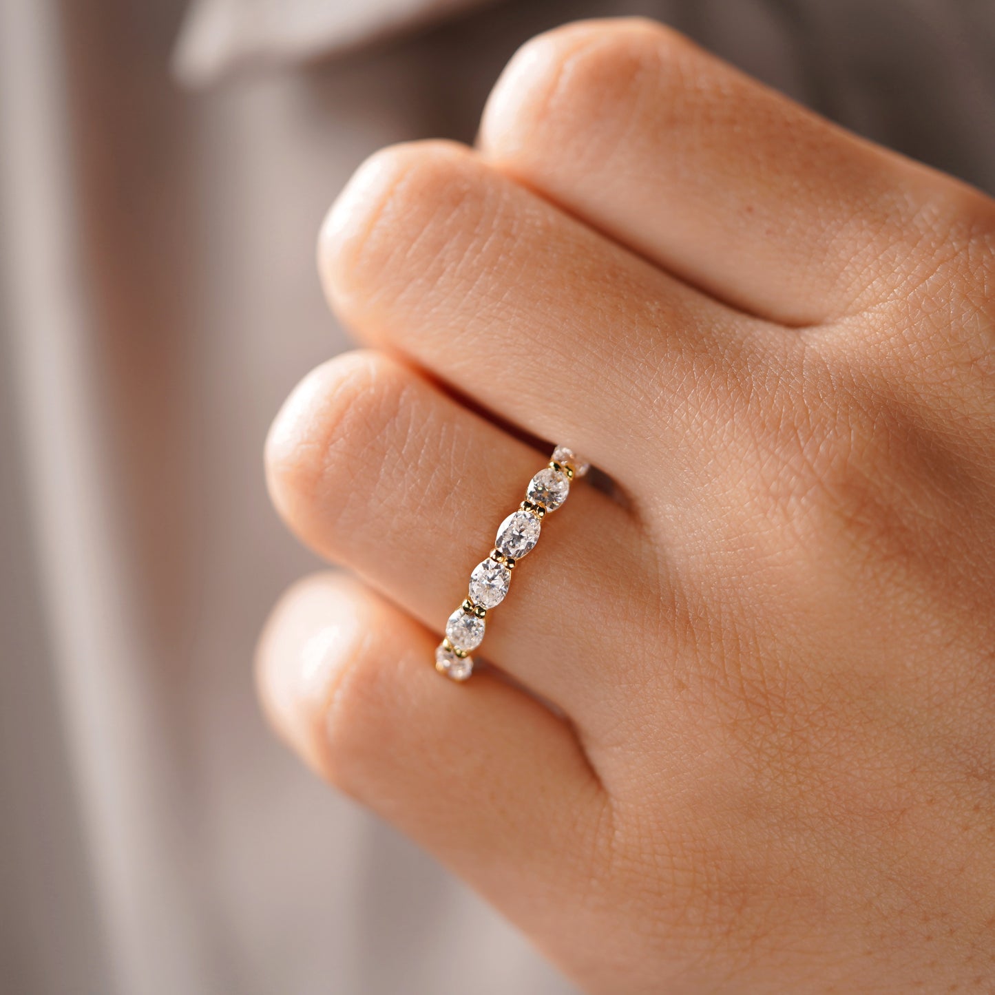 1.18 TCW Oval Lab-Grown Diamond Half Eternity Wedding Band