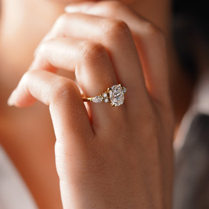 Elongated Cushion Cut Cluster Lab-Grown Diamond Engagement Ring