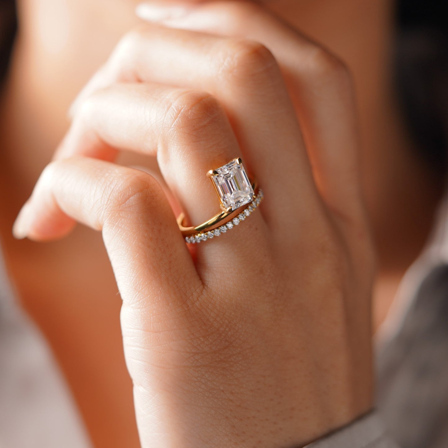 Emerald Cut Pave Lab-Grown Diamond Engagement Ring