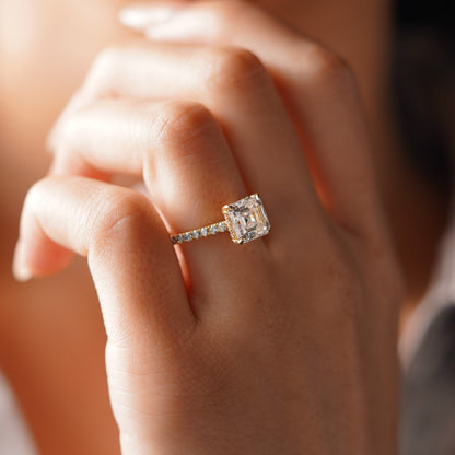 Asscher Cut Hidden Halo & Pave Cathedral Lab-Grown Diamond Engagement Ring