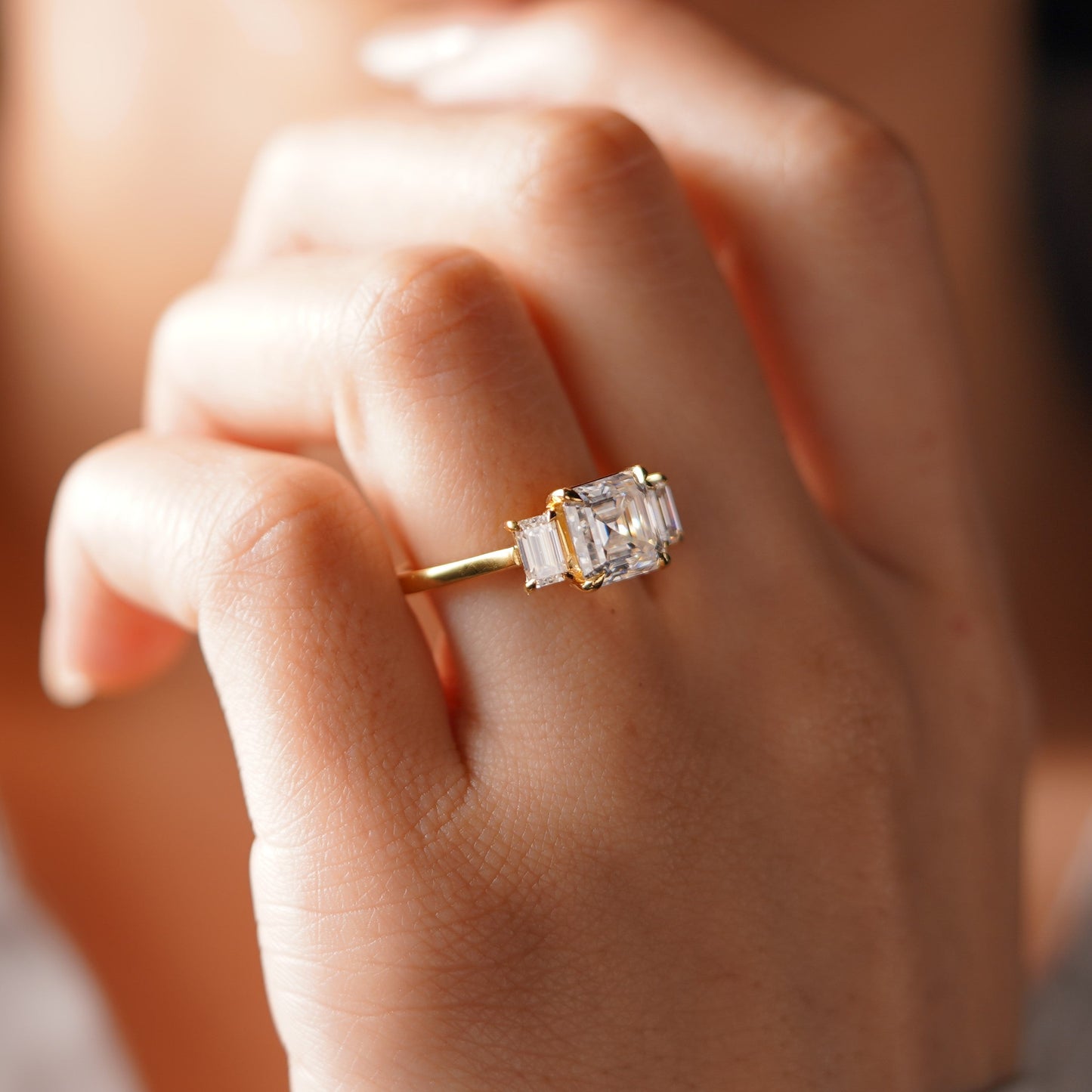 Asscher Cut Three Stone Lab-Grown Diamond Engagement Ring