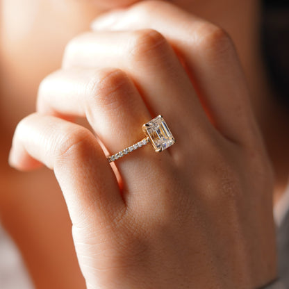 Emerald Cut Pave Cathedral Lab-Grown Diamond Engagement Ring
