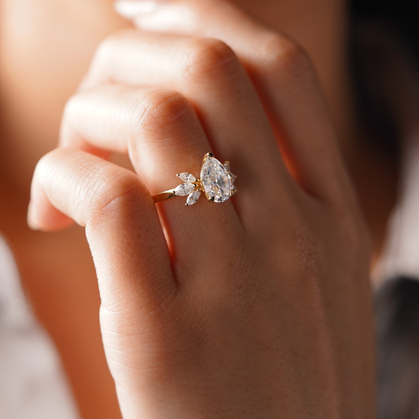 Pear Cut Cluster Lab-Grown Diamond Engagement Ring
