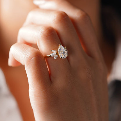 Pear Cut Cluster Lab-Grown Diamond Engagement Ring